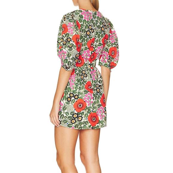 NEW RHODE pia puff sleeves ruched mini dress in aura bloom - Picture 2 of 3